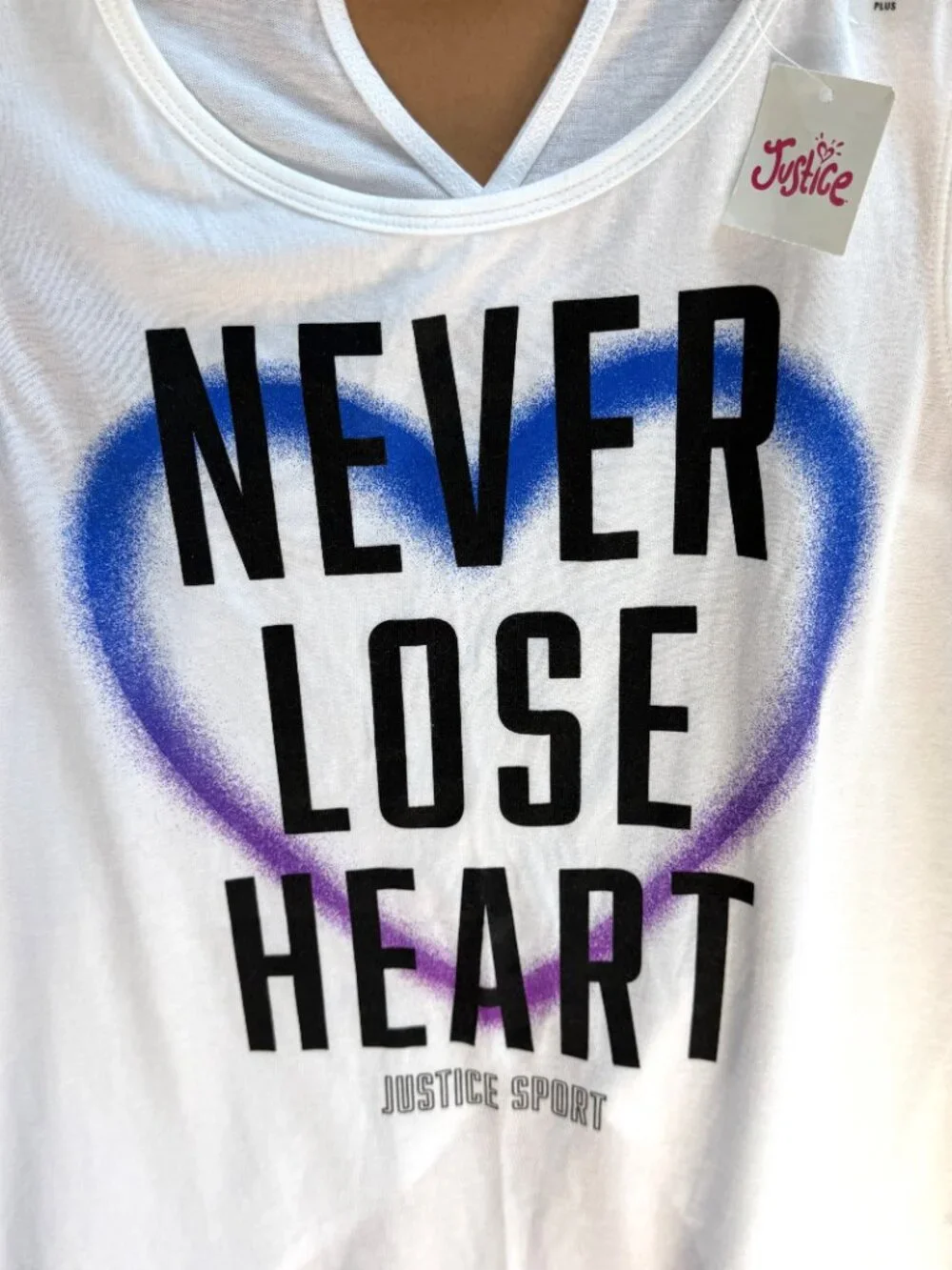 NWT Girls Justice Tank Top NEVER LOSE HEART-JUSTICE SPORT Size 14/16 Plus